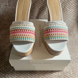 NIB Veronica Beard Dali Raffia Wedge Sandals - Multi Color Size 10 US